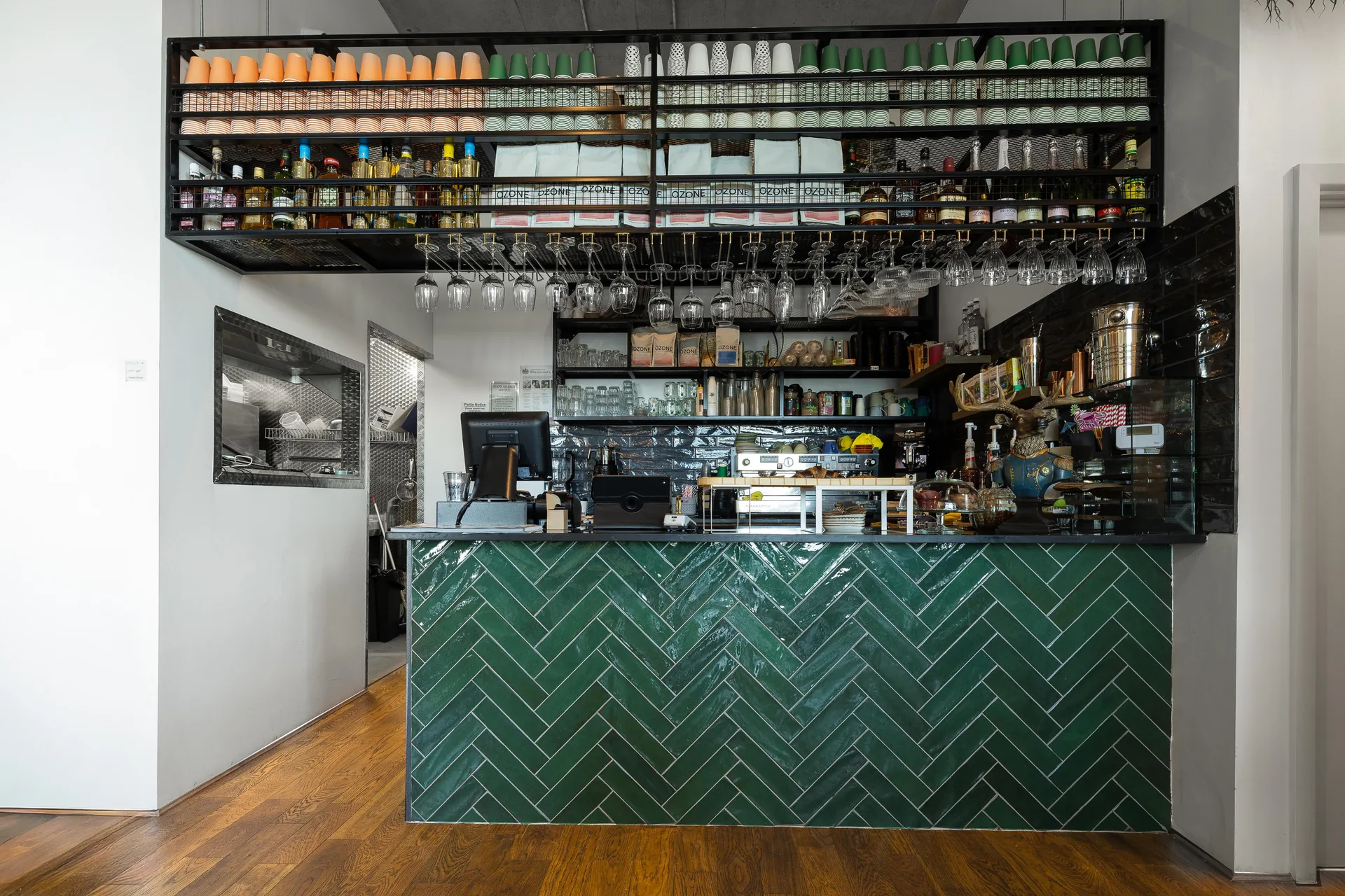 Commercial Bar Interior Green Tile Design