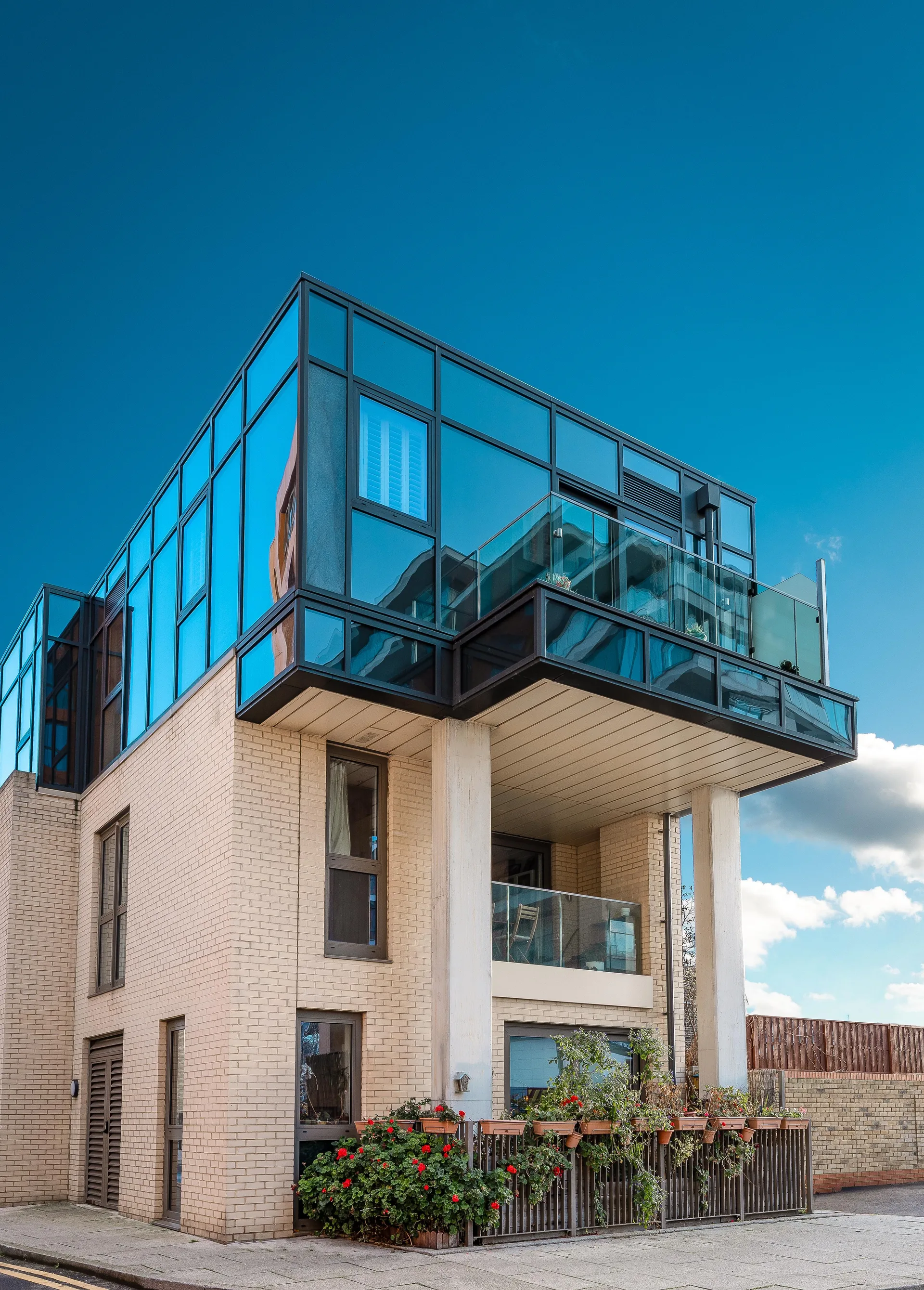 Modern Residential Building Blue Balcony Architecture